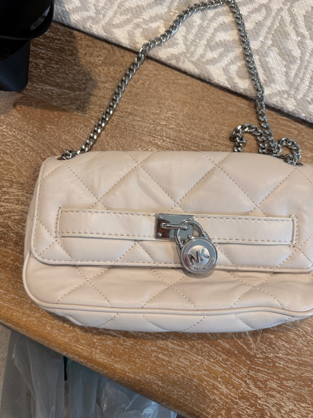 MICHAEL Michael Kors Quilted Crossbody Bag in Light Cream with Silver Hardware